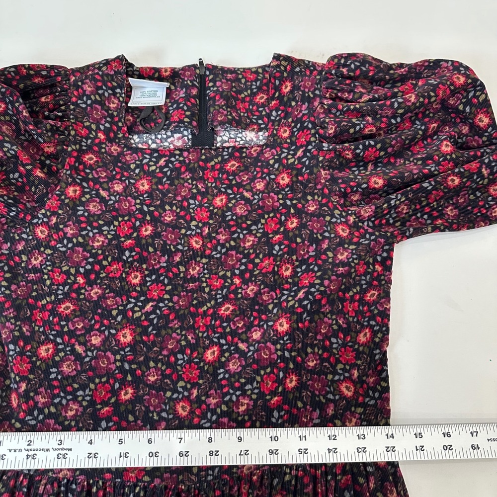 Vintage Laura Ashley Dress Women 6 Black Red Floral Corduroy Puff Sleeve Prairie - Picture 7 of 8